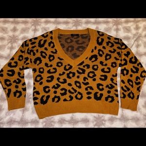 V-neck cheetah print sweater
